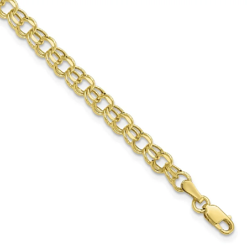 polished bronze chain bracelet-10k Yellow Gold 4.5mm Hollow Diamond-cut Double Link Charm Bracelet, 7"