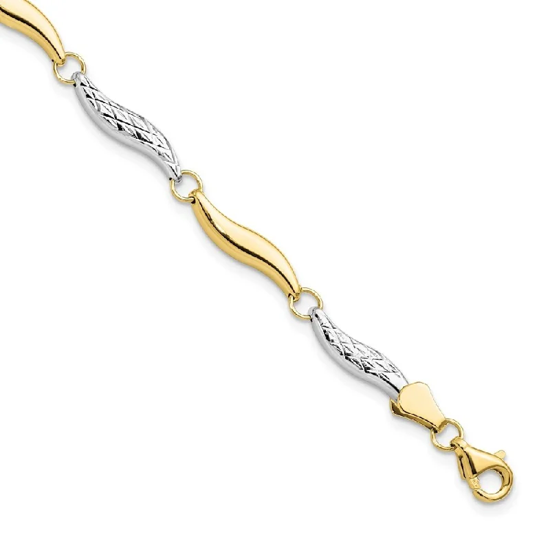 modern contoured chain bracelet-10k Yellow Gold with Rhodium Diamond-Cut Bracelet, 7"