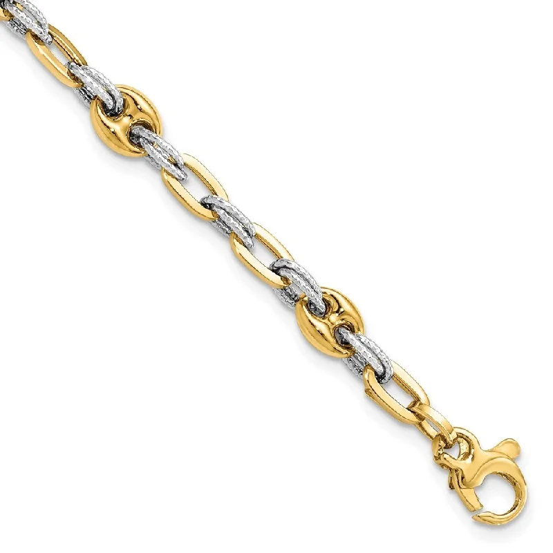 inscribed legacy chain bracelet-14k Two-tone Textured Double Fancy Link Bracelet, 7.5" (W-6.2mm)