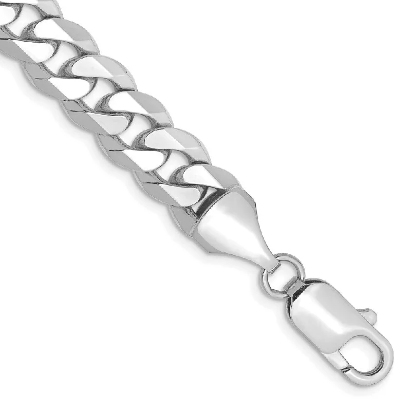 polished silver arc bracelet-14k White Gold 8.5mm Flat Beveled Curb Chain Bracelet, 8"