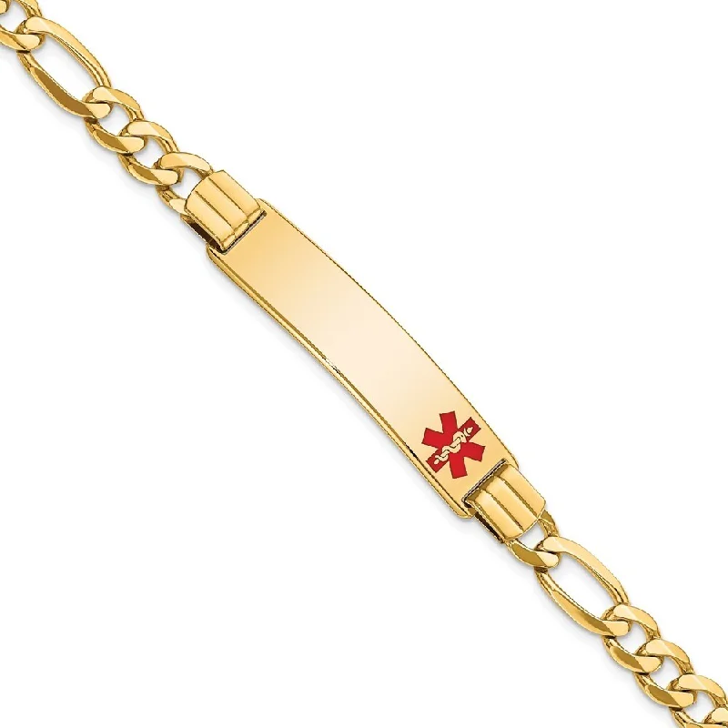 nature-themed twig ridge bracelet-14k Yellow Gold 10.5mm Medical Red Enamel Flat Figaro Link ID Bracelet, 7"