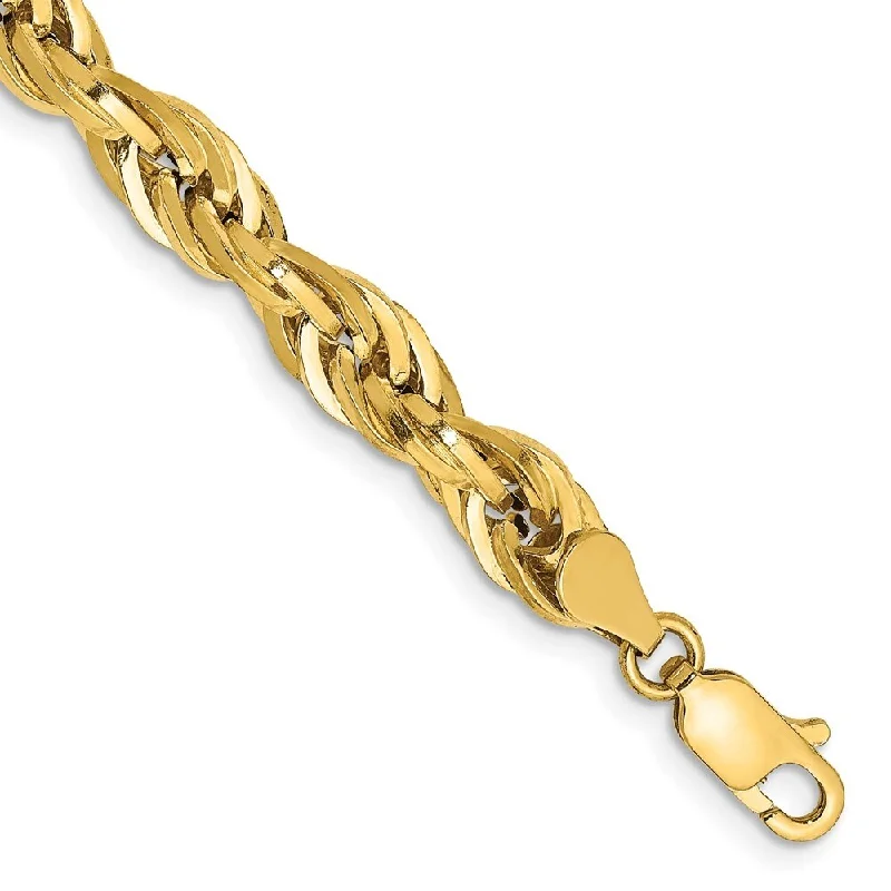 artisan-crafted silver bracelet-14k Yellow Gold 5.4mm Semi-Solid Rope Chain Bracelet, 7"