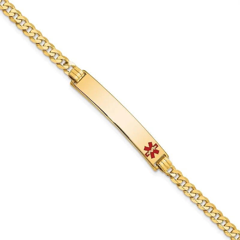 adjustable summit peak bracelet-14k Yellow Gold 6.5mm Medical Red Enamel Flat Curb Link ID Bracelet, 7"