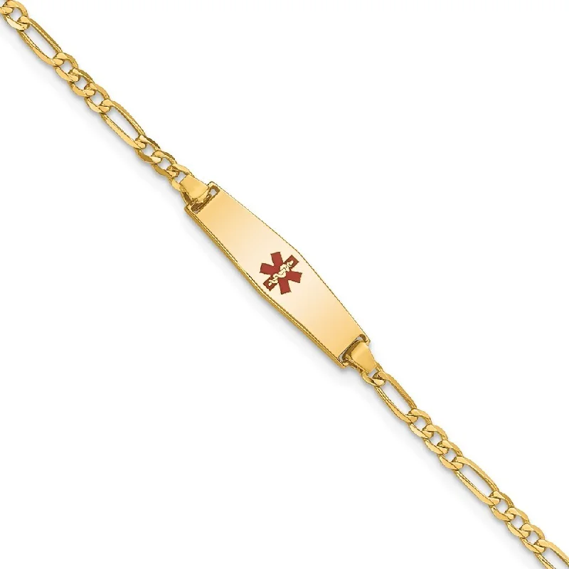 boho-inspired agate bracelet-14k Yellow Gold 6mm Medical Soft Diamond Shape Red Enamel Figaro ID Bracelet, 6"