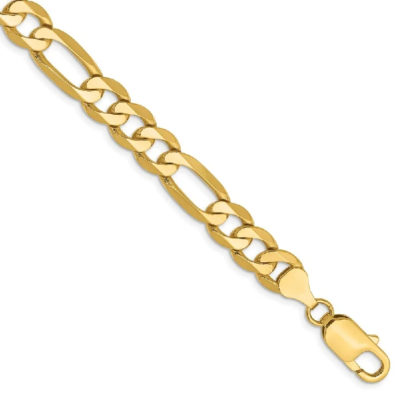 polished silver arc bracelet-14k Yellow Gold 7.5mm Flat Figaro Chain Bracelet, 8"