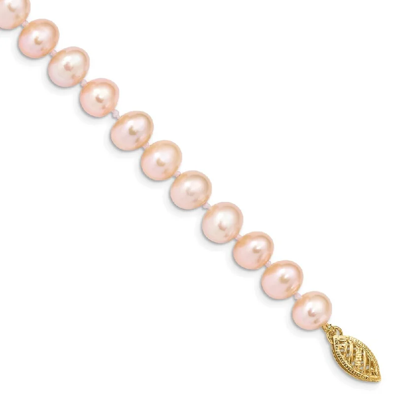 gothic-inspired panther claw bracelet-14k Yellow Gold 7-8mm Pink Near Round Freshwater Cultured Pearl Bracelet, 7.5"