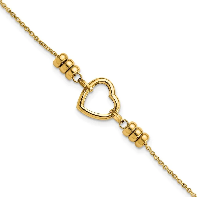 adjustable ridge peak bracelet-14k Yellow Gold Heart & Bead Bracelet, 7.75" w/0.75 in Extender