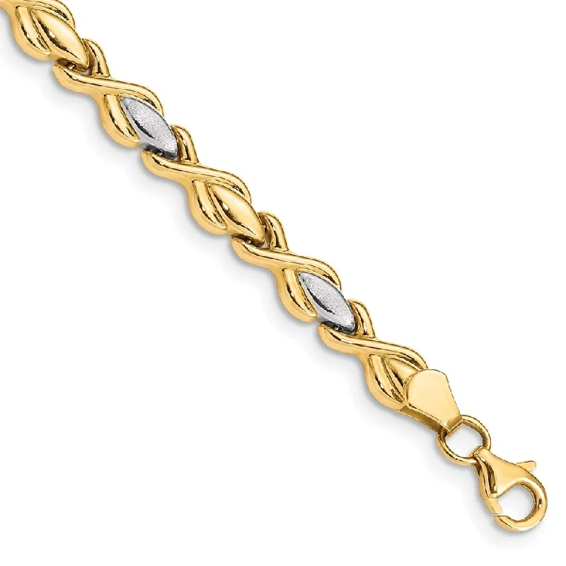 inscribed heritage chain bracelet-14k Yellow Gold w/Rhodium 5mm Satin Link Bracelet, 7.25"