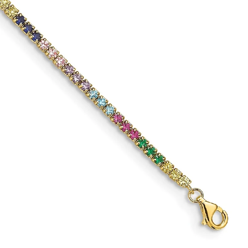 minimalist peak ridge bracelet-925 Sterling Silver 14k Flash-plated Colorful Cubic Zirconia Bracelet, 7" w/1in Extender