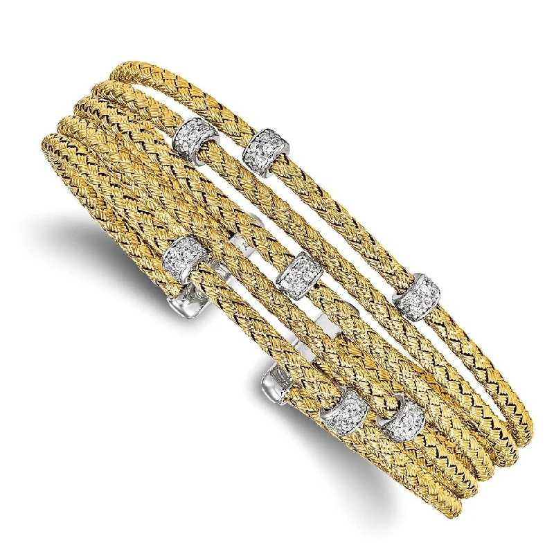 artisan-crafted niobium bracelet-925 Sterling Silver Gold-tone Cubic Zirconia Woven Flexible Cuff Bracelet