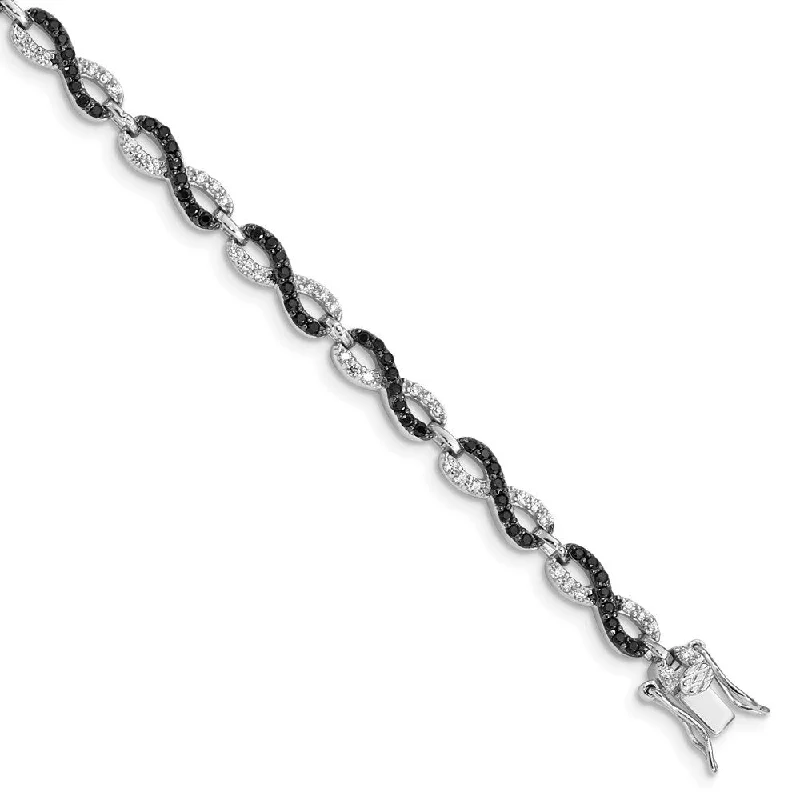 raw aventurine cluster bracelet-925 Sterling Silver Rhodium-plated Black/White Cubic Zirconia Infinity Bracelet, 7.5"