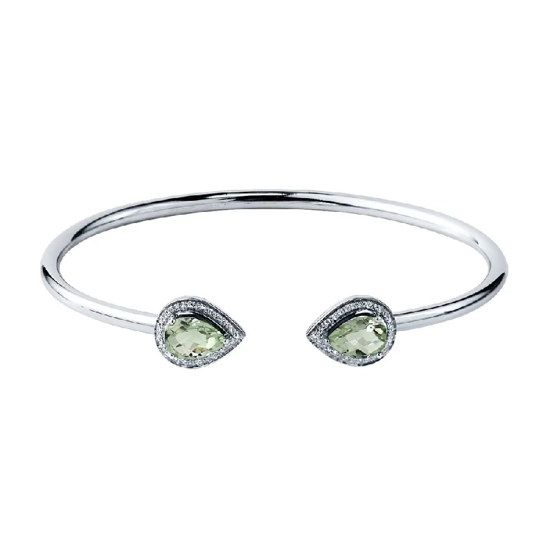 eight-stone cuff bracelet-Auriya 1 3/4ct Pear-cut Green Amethyst Gold over Silver Bangle Bracelet with Diamond Accents