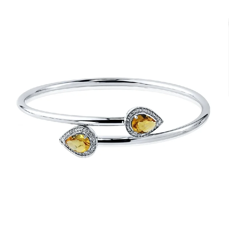 floral eternity sapphire bracelet-Auriya 1 3/4ct Pear-cut Yellow Citrine Gold over Silver Bangle Bracelet with Diamond Accents