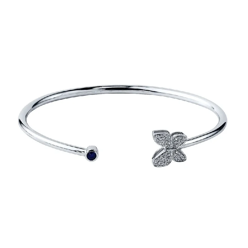 floral-inspired carnelian bracelet-Auriya 1/8ct Blue Sapphire Butterfly Bangle Bracelet with Diamond Accents Gold over Silver