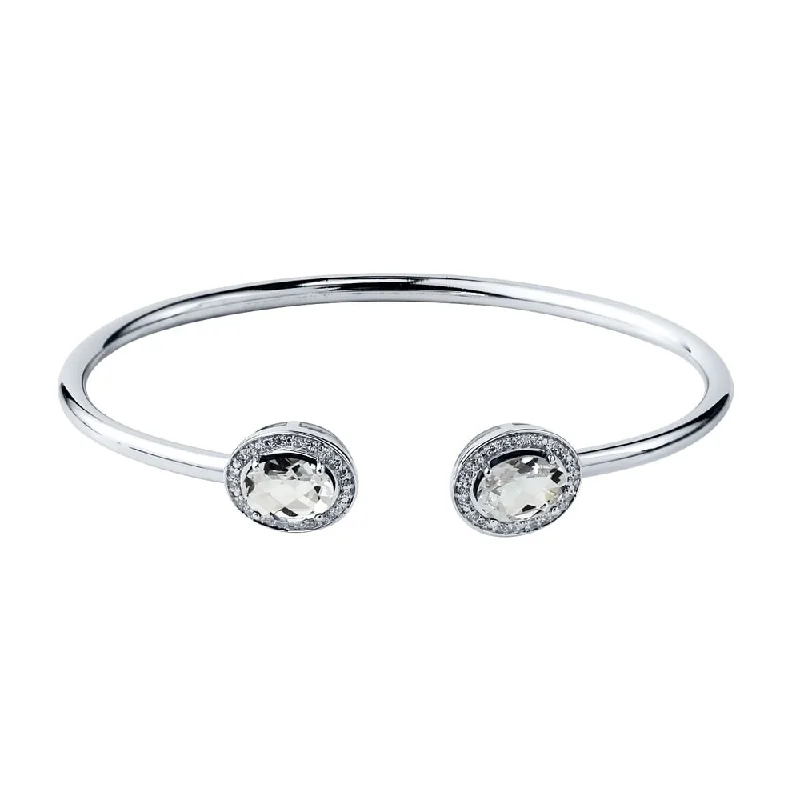 minimalist peak ridge bracelet-Auriya 2 1/2ct Oval White Topaz Gold over Silver Bangle Bracelet with Diamond Accents