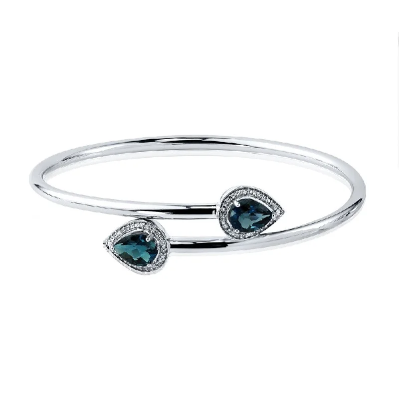 raw turquoise accent bracelet-Auriya 2 1/2ct Pear-Shaped London-Blue Topaz Gold over Silver Bangle Bracelet with Diamond Accents