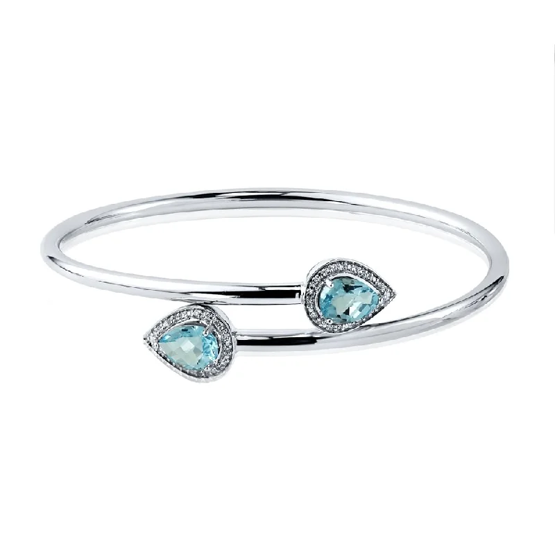 adjustable crest peak bracelet-Auriya 2 1/2ct Pear-Shaped Sky-Blue Topaz Gold over Silver Bangle Bracelet with Diamond Accents