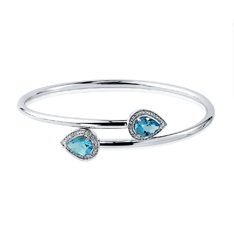 inscribed unity chain bracelet-Auriya 2 1/2ct Pear-Shaped Swiss-Blue Topaz Gold over Silver Bangle Bracelet with Diamond Accents