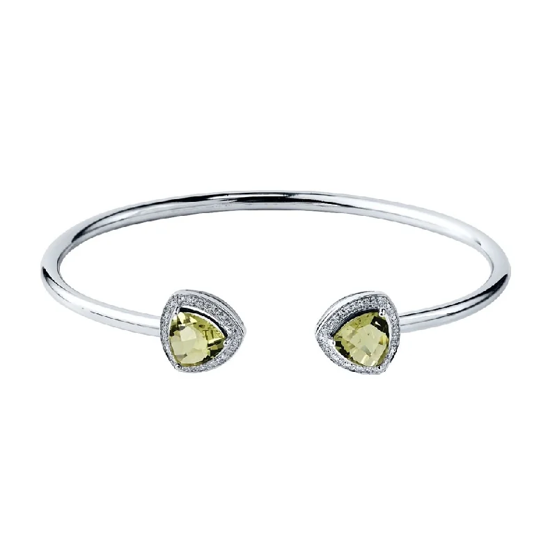 gothic-inspired eagle claw bracelet-Auriya 2 3/4ct Trillion-Cut Lemon Green Quartz Gold over Silver Bangle Bracelet with Diamond Accents