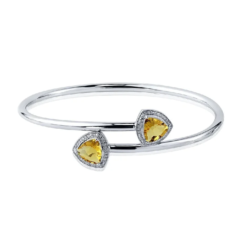 nature-themed cedar bracelet-Auriya 2.75ct Trillion-Cut Citrine and Halo Diamond Bangle Bracelet Gold over Silver