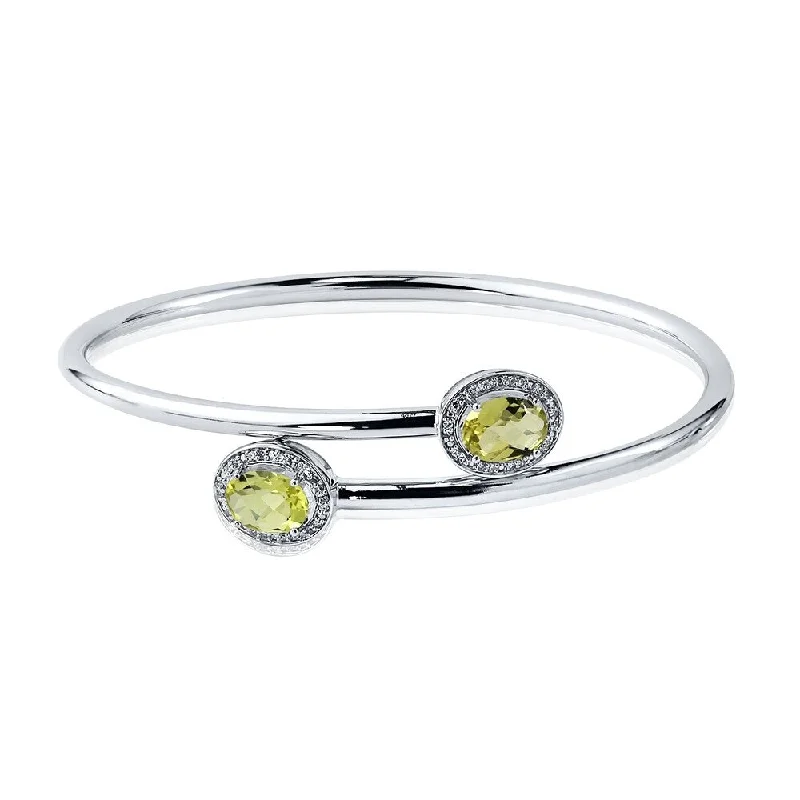 bohemian summit crest bracelet-Auriya 2ct Oval Natural Lemon Green Quartz Gold over Silver Bangle Bracelet with Diamond Accents