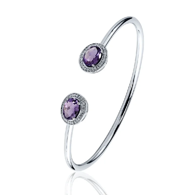 gothic-inspired bear claw bracelet-Auriya 2ct Oval Purple Amethyst Gold over Silver Bangle Bracelet with Diamond Accents