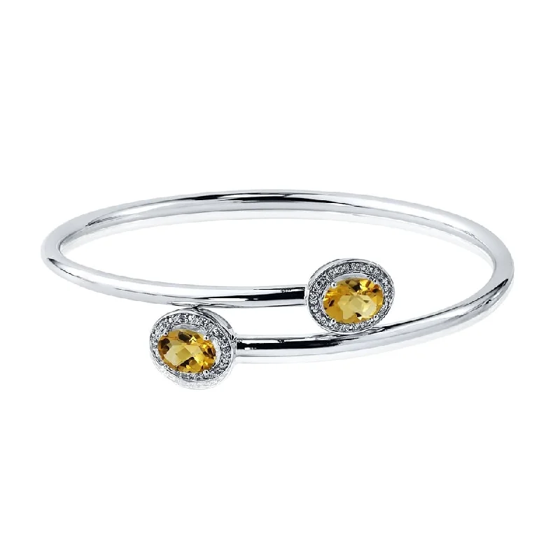 modern inset ruby bracelet-Auriya 2ct Oval Yellow Citrine Gold over Silver Bangle Bracelet with Diamond Accents