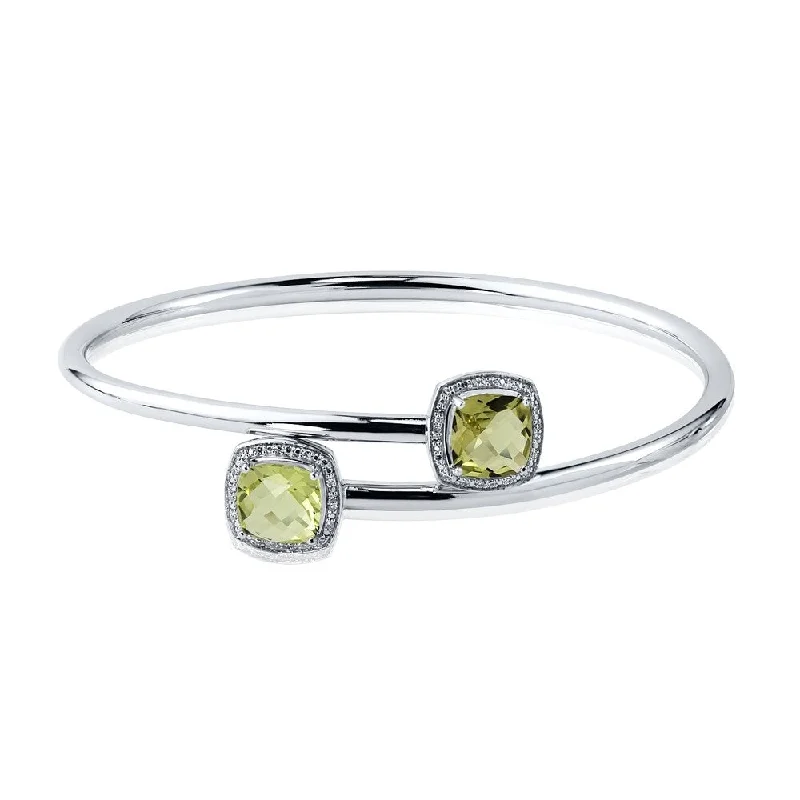 polished gold tier bracelet-Auriya 3 1/2ct Cushion-Cut Lemon-Green Quartz Gold over Silver Bangle Bracelet with Diamond Accents