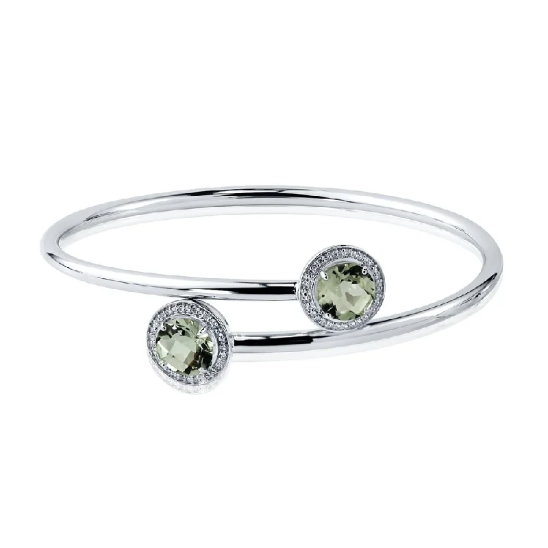 modern elevated chain bracelet-Auriya 3 1/2ct Green Amethyst Gold over Silver Bangle Bracelet with Diamond Accents