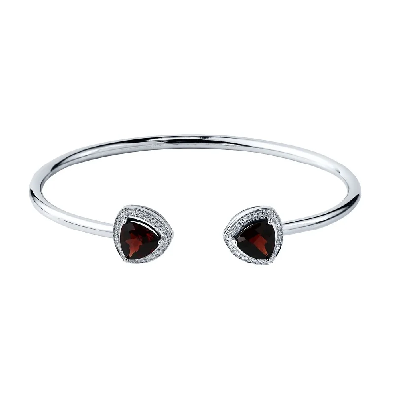 modern sleek crest ridge bracelet-Auriya 3 3/4ct Trillion-Cut Red Garnet Gold over Silver Bangle Bracelet with Diamond Accents