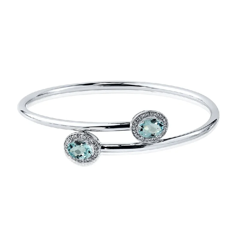 modern sleek summit crest bracelet-Auriya 3ct Oval Sky-Blue Topaz Gold over Silver Bangle Bracelet with Diamond Accents