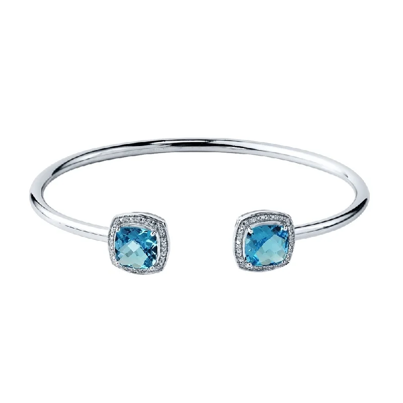 bold sapphire peak ridge bracelet-Auriya 4 1/2ct Cushion-Cut Swiss Blue Topaz Gold over Silver Bangle Bracelet with Diamond Accents