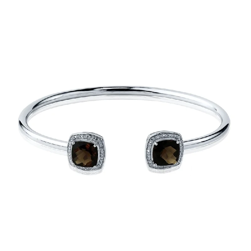 floral inset sapphire bracelet-Auriya 4 1/4ct Cushion-Cut Smoky Quartz Gold over Silver Bangle Bracelet with Diamond Accents