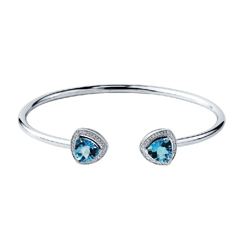 minimalist summit peak bracelet-Auriya 4ct Trillion-Cut Swiss Blue Topaz Gold over Silver Bangle Bracelet with Diamond Accents