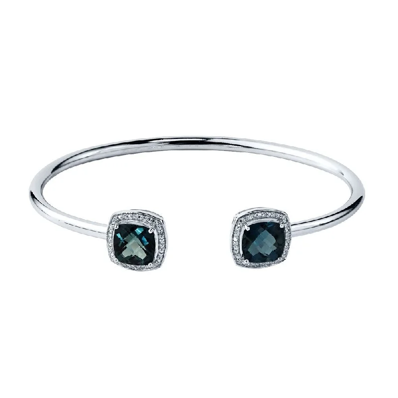 vintage-style emerald bracelet-Auriya 5ct Cushion-Cut London Blue Topaz Gold over Silver Bangle Bracelet with Diamond Accents