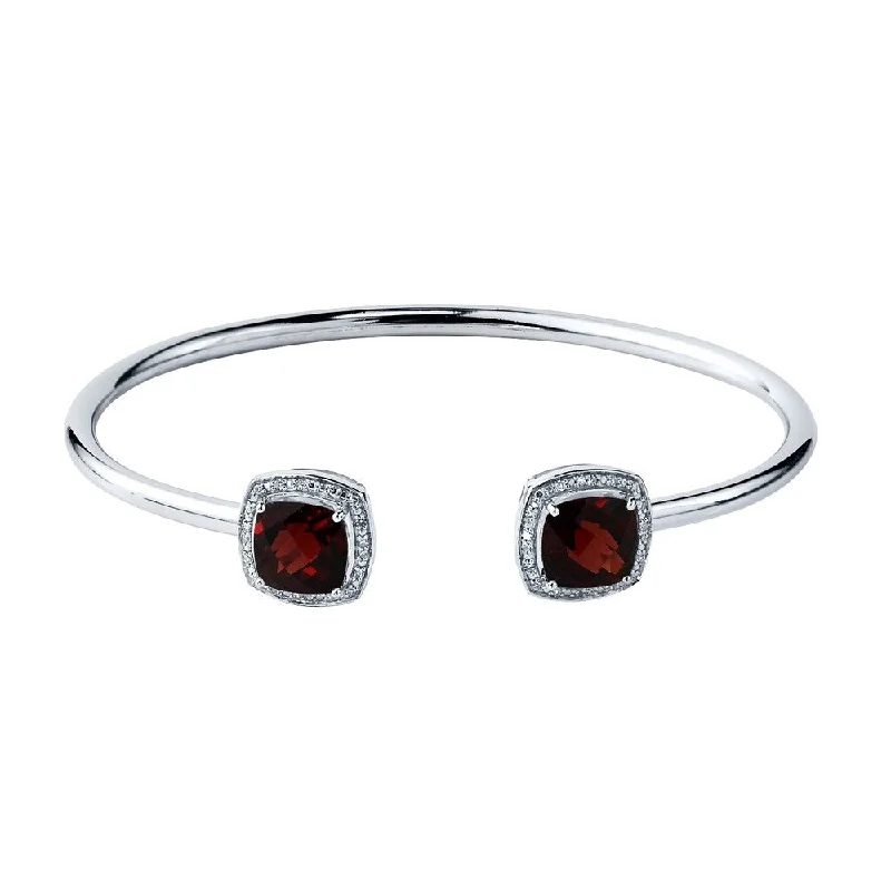 bold sunstone cluster bracelet-Auriya 5ct Cushion-Cut Red Garnet Gold over Silver Bangle Bracelet with Diamond Accents