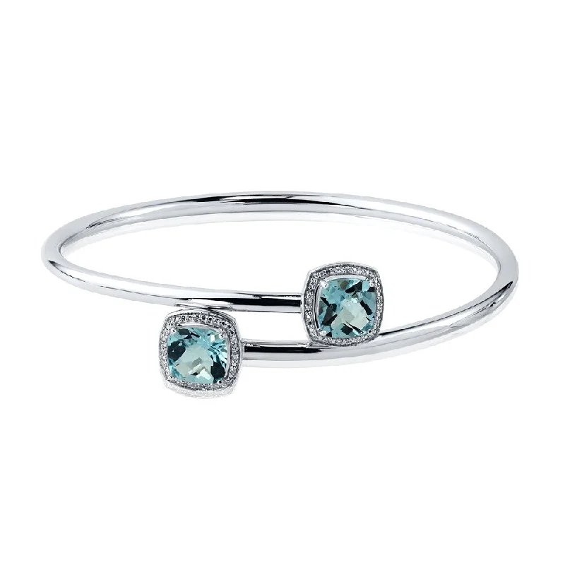 vintage-style turquoise bracelet-Auriya 5ct Cushion-Cut Sky-Blue Topaz Gold over Silver Bangle Bracelet with Diamond Accents