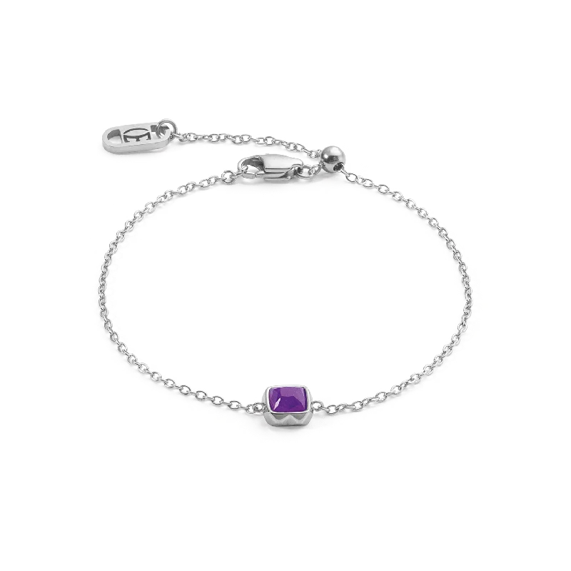 modern contoured chain bracelet-Birthstone February Bracelet Sugilite Silver