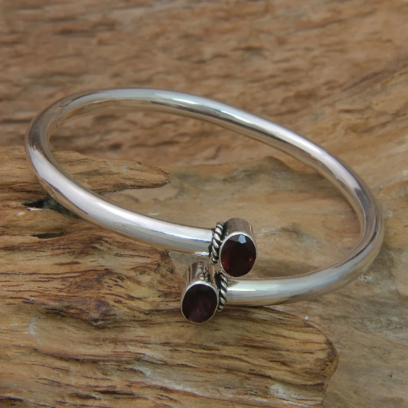 gothic-inspired owl talon bracelet-Bound To You Balinese Garnet and Sterling Silver Bangle Bracelet