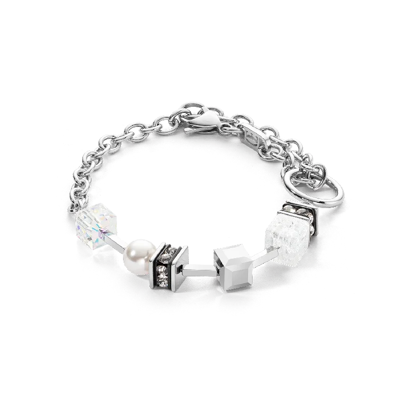 distressed rose stack bracelet-Bracelet Chunky Chain & Cubes Runway Exlusive silver