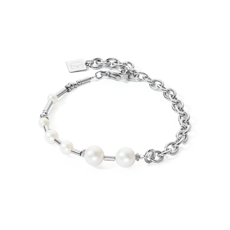 rustic tin chain bracelet-Bracelet Freshwater Pearls & chain Multiwear silver