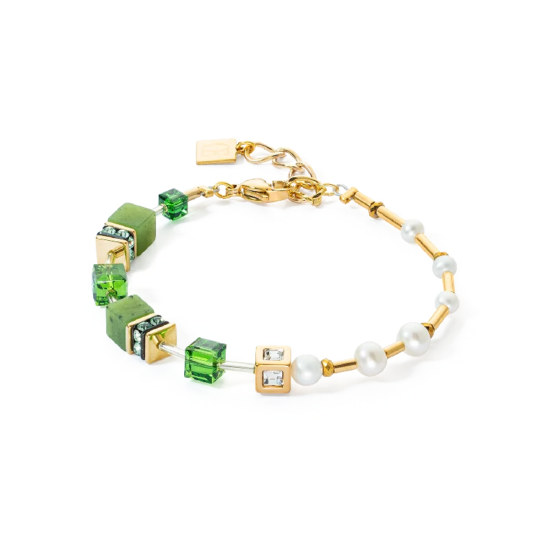 minimalist arc peak bracelet-Bracelet GeoCUBE® Fusion Precious Pearl Mix gold-green