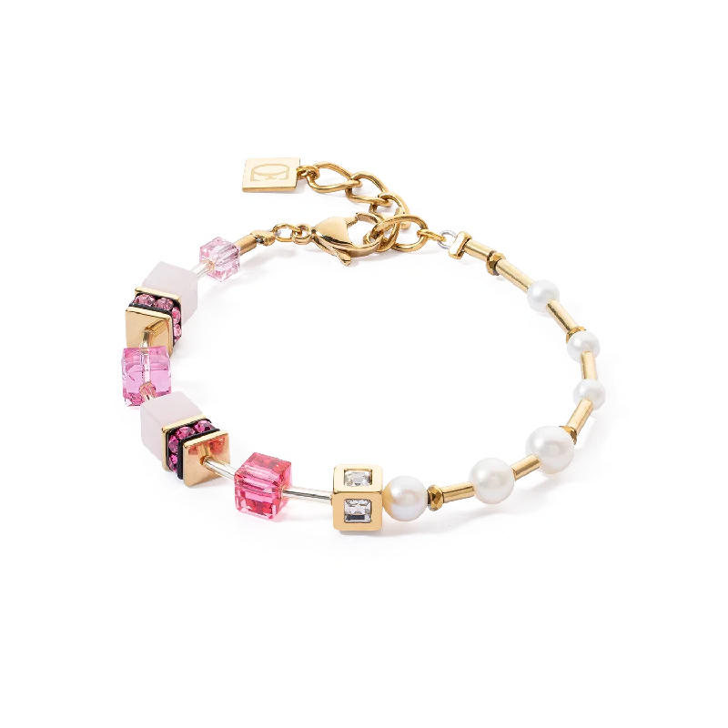 bold sapphire peak ridge bracelet-Bracelet GeoCUBE® Fusion Precious Pearl Mix gold-pink