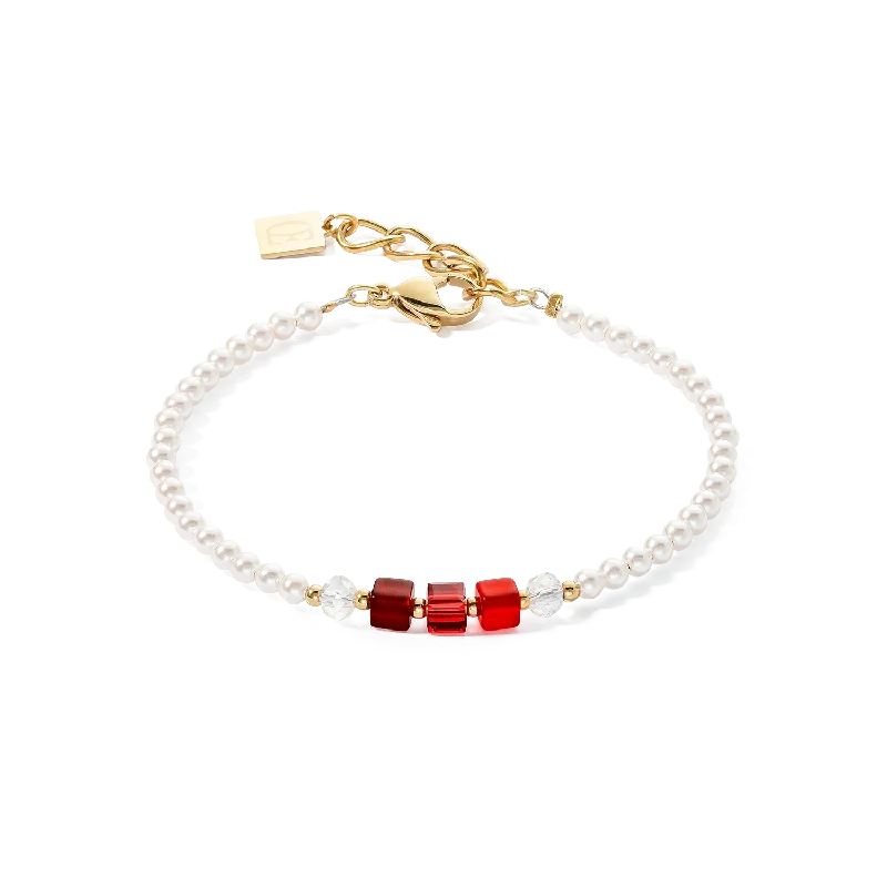 bold sunstone cluster bracelet-Bracelet Princess Pearls & Cubes gold-red