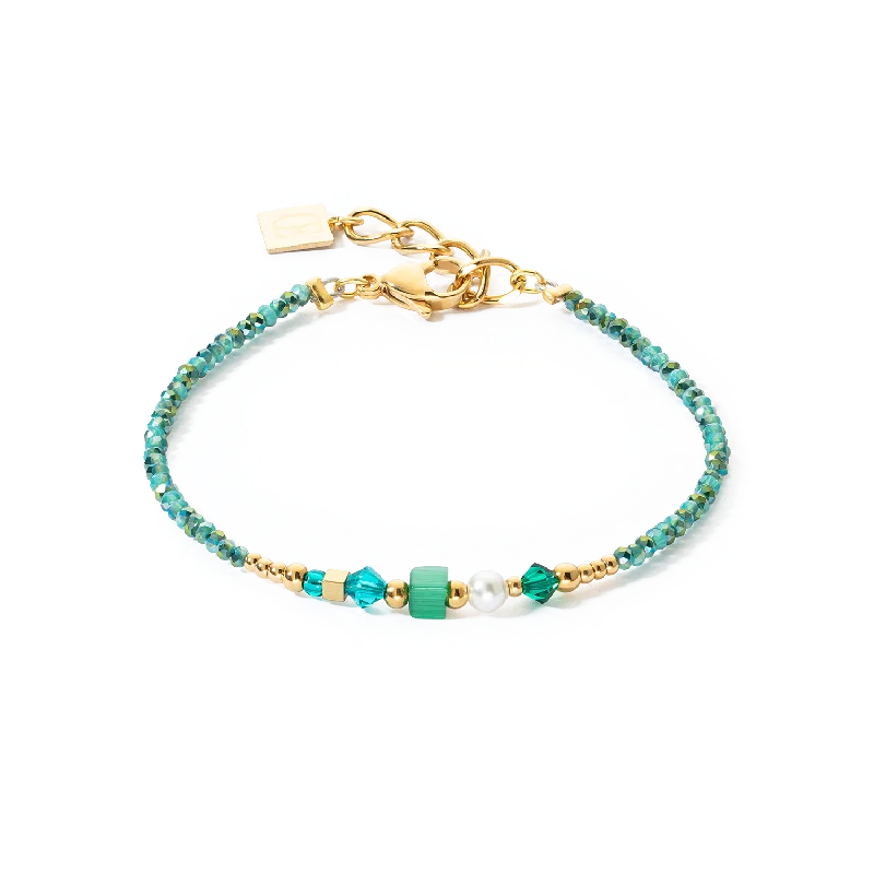 bohemian summit crest bracelet-Bracelet Square Stripes gold-green