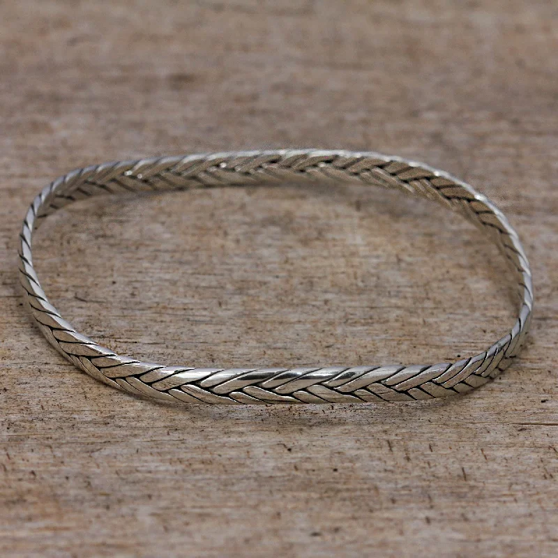 bohemian crest peak bracelet-Braided Roundup Braided Round Sterling Silver Bangle Bracelet