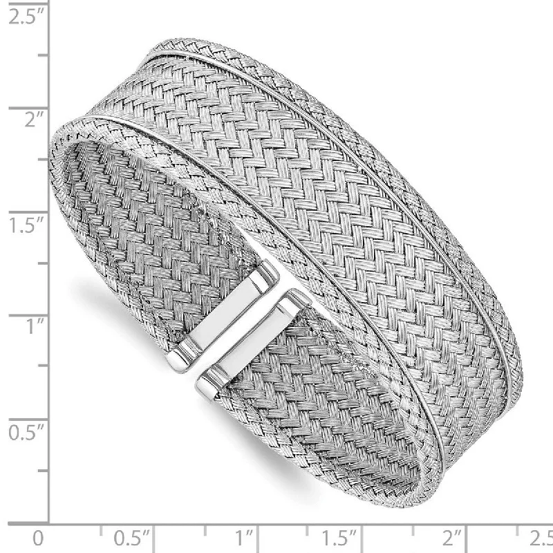 nature-themed cedar bracelet-Curata 925 Sterling Silver 19mm Wide Woven Flexible Cuff Bangle Bracelet