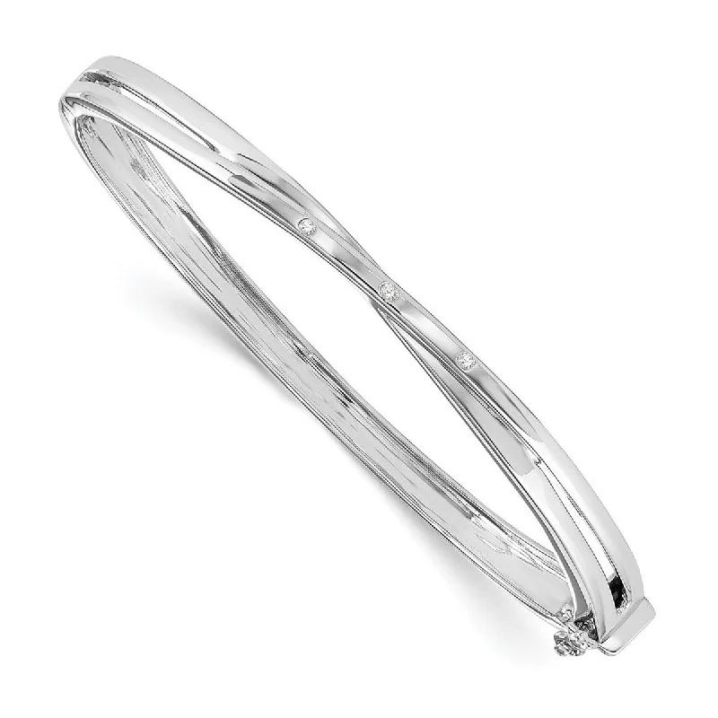 adjustable crest peak bracelet-Curata 925 Sterling Silver 7" 5mm 0.03ct. Diamond Crossover Bangle Bracelet