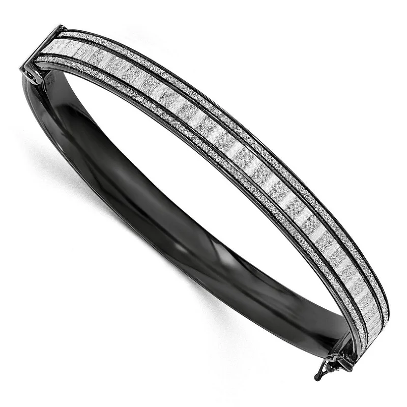 vintage-style aventurine bracelet-Curata 925 Sterling Silver 7" 8mm Ruthenium Glitter Infused Hinged Bangle Bracelet