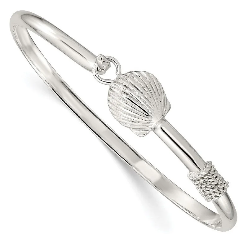 nature-themed summit ridge bracelet-Curata 925 Sterling Silver 7" Nautical Seas Shell Cuff Hook Bangle Bracelet